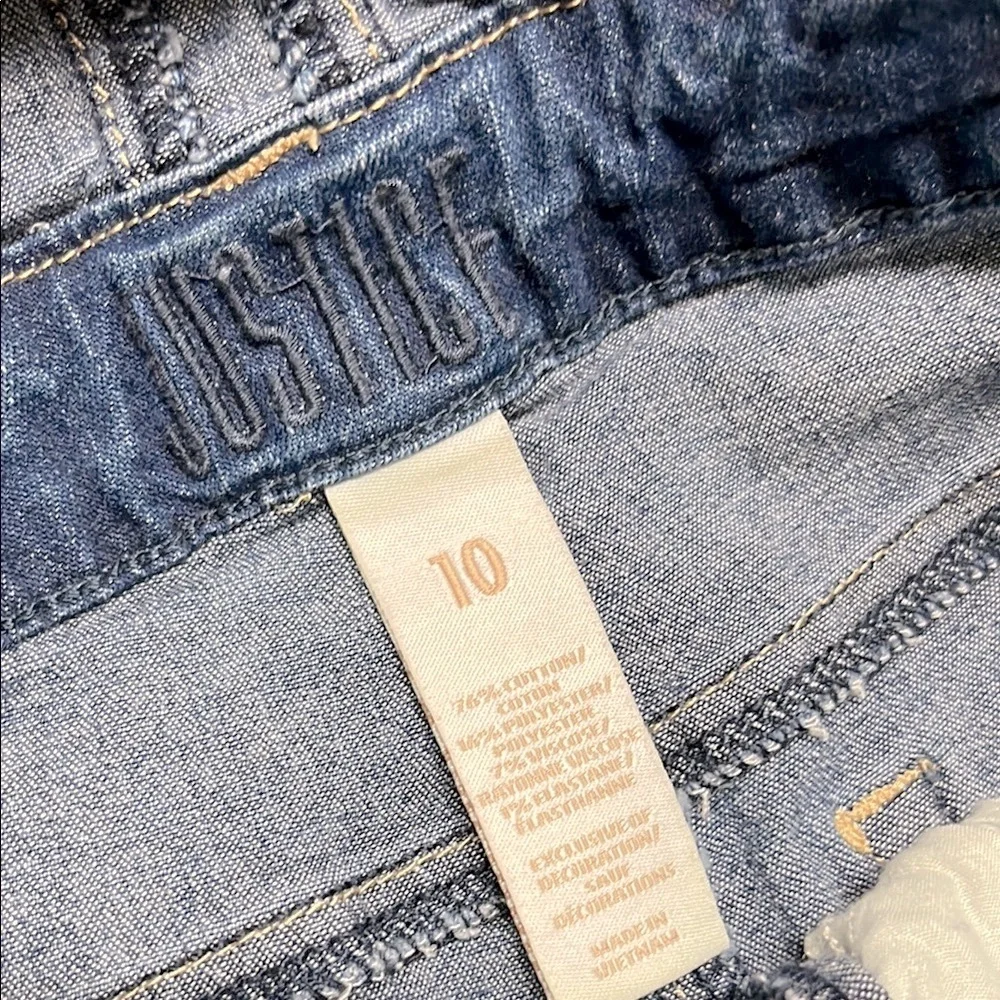 JUSTICE 3-PC BUNDLE - Denim Overalls, White Tee & Leggings